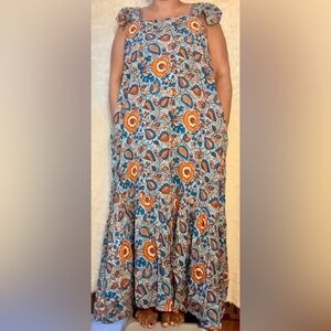 House of Harlow 1960 Floral Blue and Orange Midi Skirt